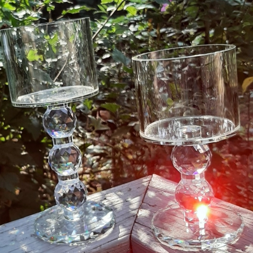 Crystal Cut hurricane candle holders.    2 count.  New